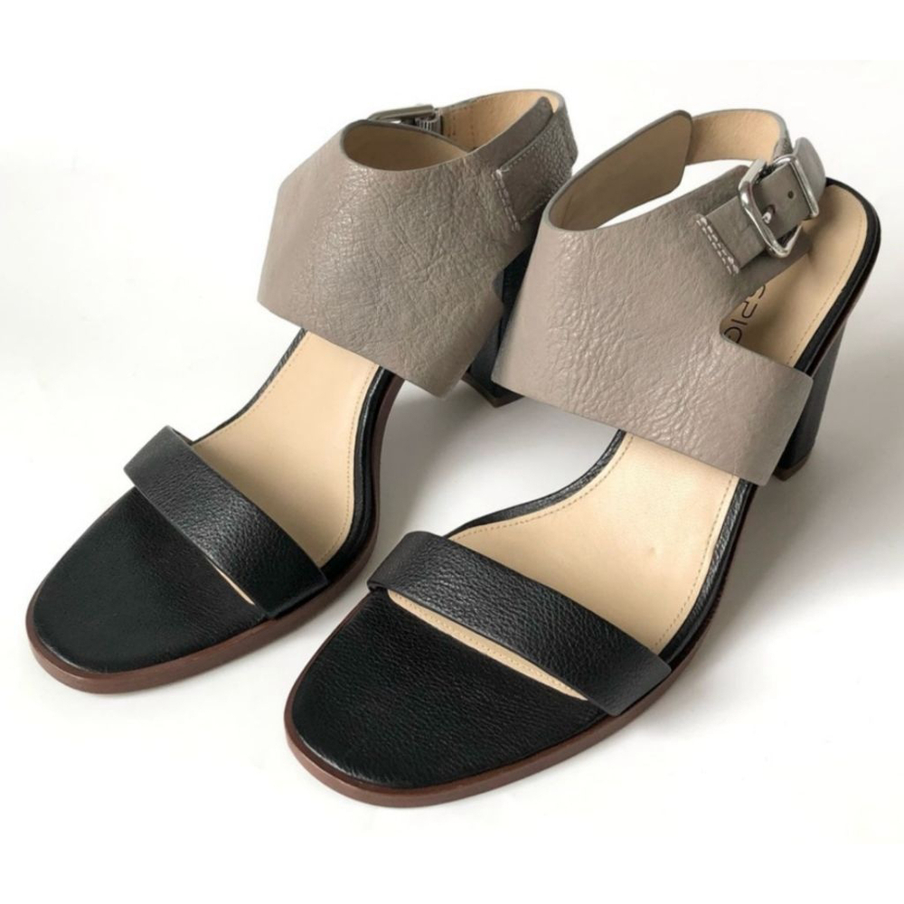 Via Spiga V-Belia Two Tone Leather Block Heel Sandals Size 8M